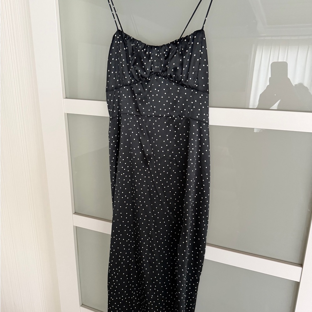 Zara Satin Black Dress with White Polka Dots